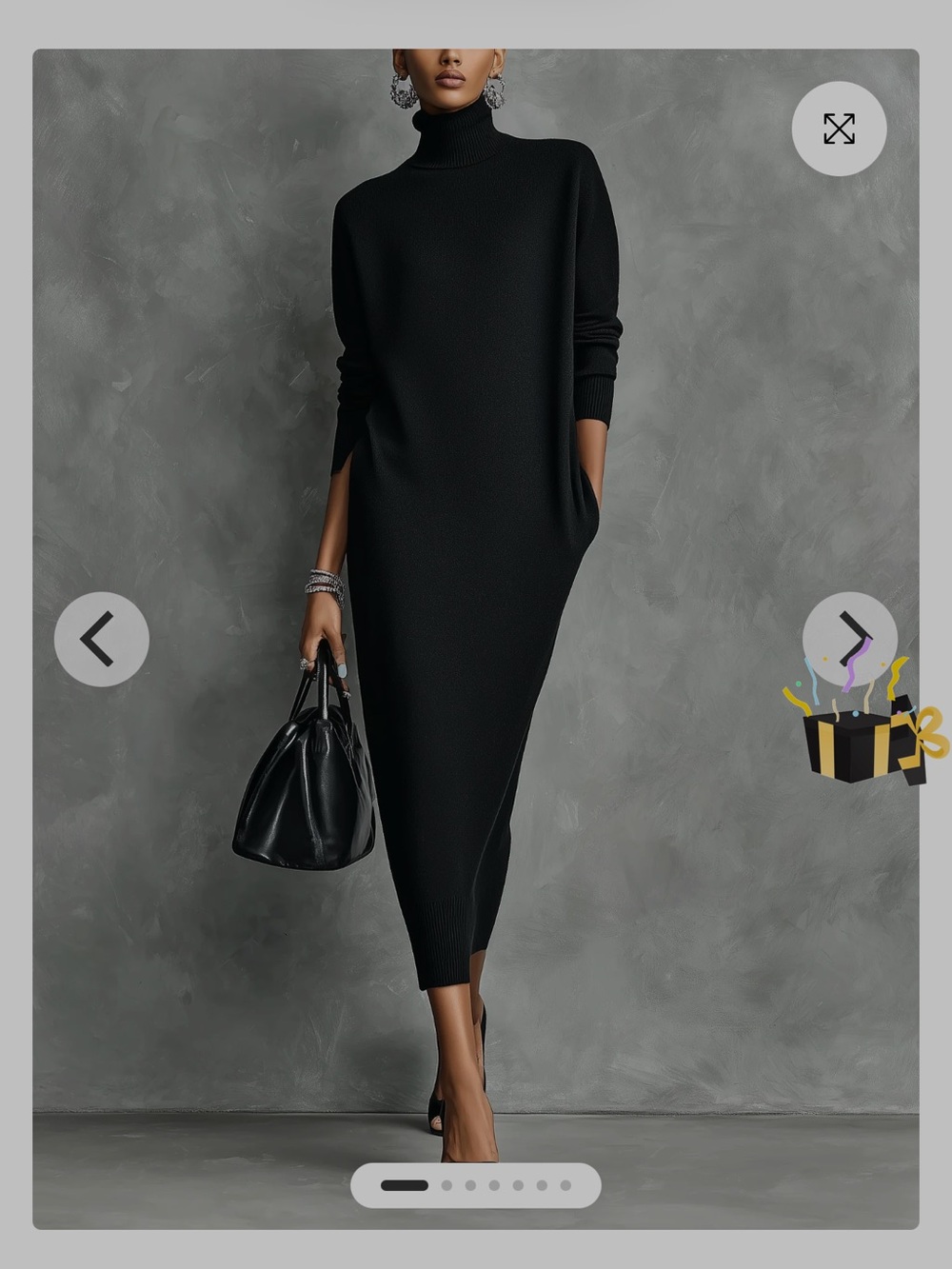Black Turtleneck Long Sleeve Midi Dress